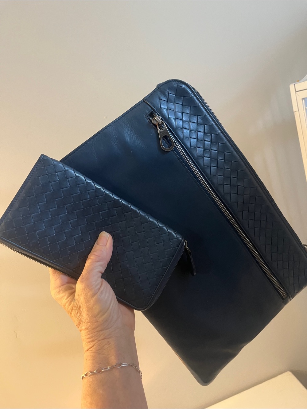 Bottega Bundle Navy Clutch and zippy wallet